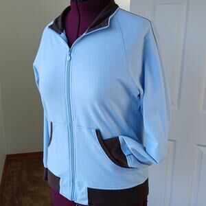 N.Y.L. New York Laundry Blue Bash Full Zip Sweatshirt XL retro jacket brown trim